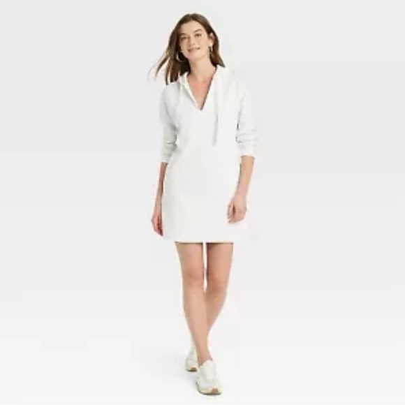 Women's Long Sleeve Mini Fleece Tunic Dress - Universal Thread White L - Picture 1 of 3